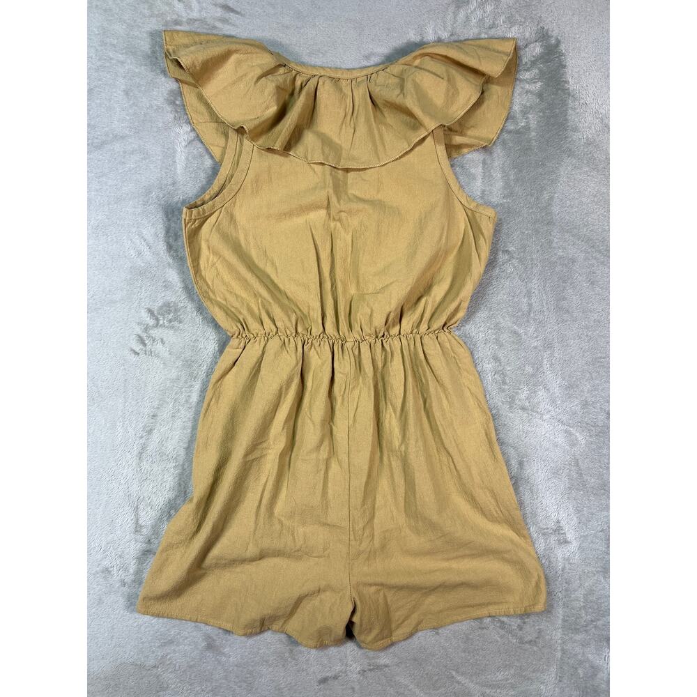 Tan Romper Ruffle Button Front Cotton Small USA Made Bohemian - Picture 6 of 6